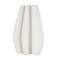 White Ceramic Abstract Ribbed Dimensional Concaved Vase with Floral Shaped Rim